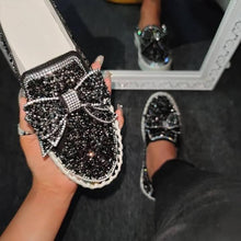 Load image into Gallery viewer, 👡Women Shining Rhinestone Slip-on Loafers with Cute Bowknot
